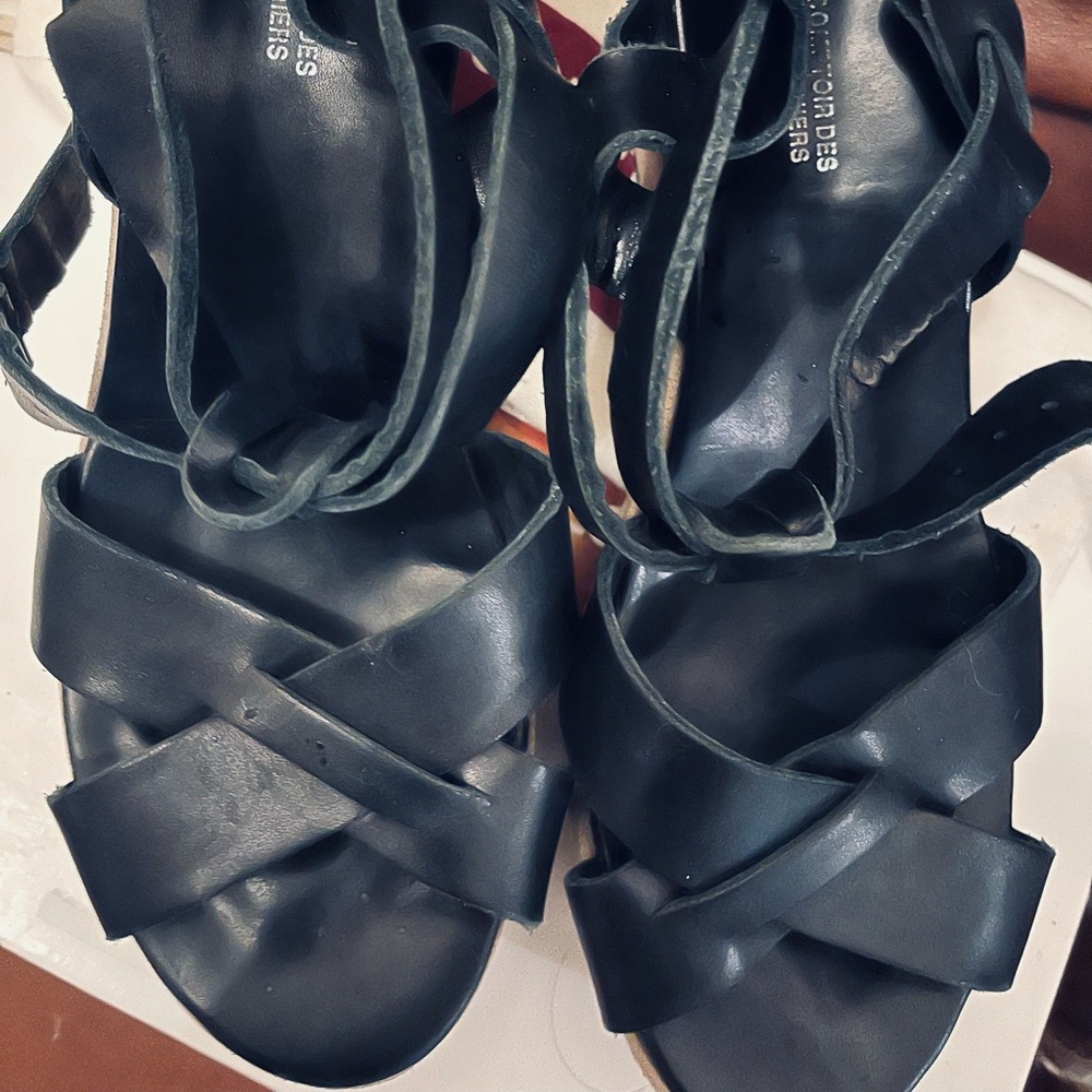 Comptoir Des Cotonniers Black Leather Strap Sandals (Sz 38/7)